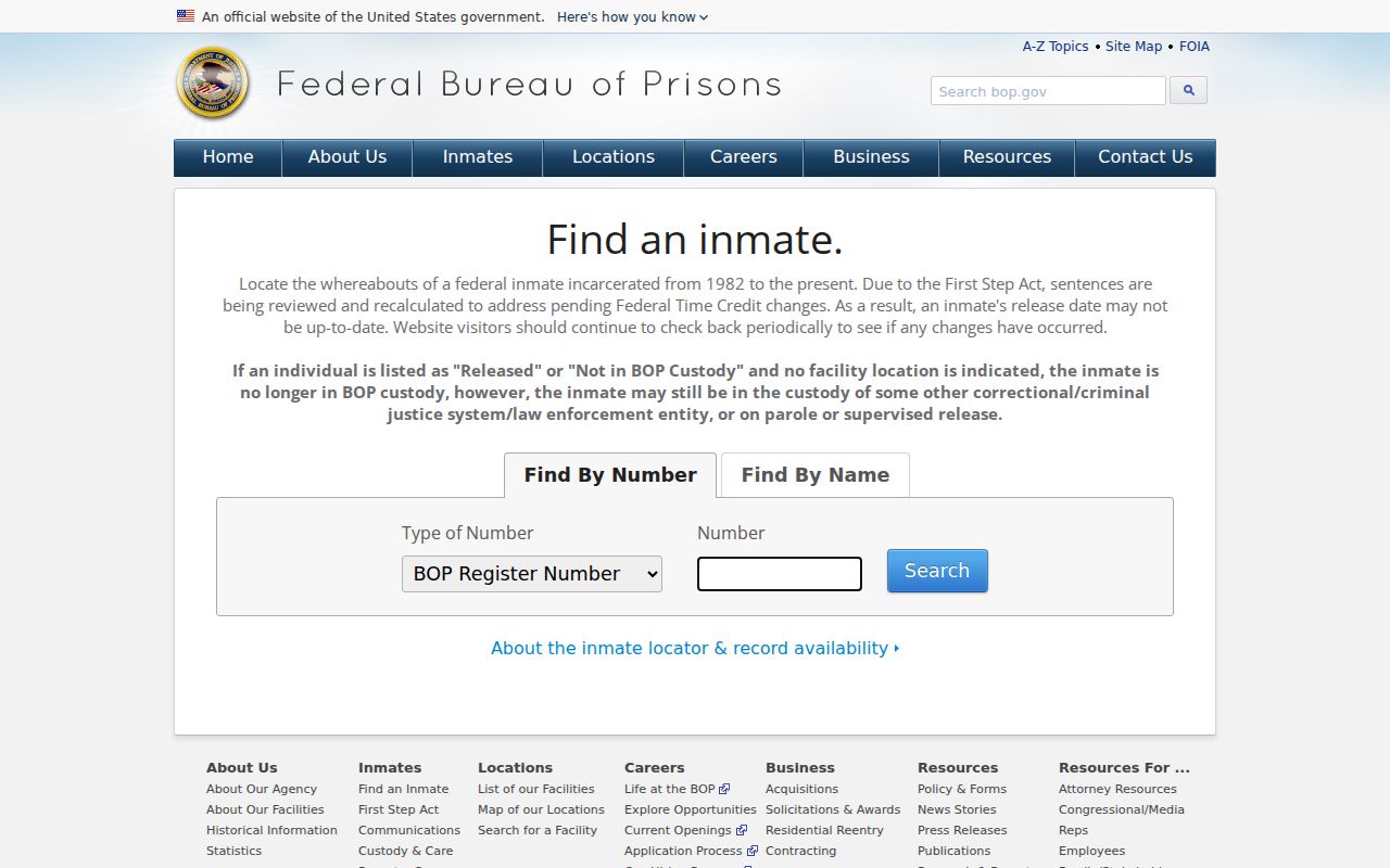 Federal Bureau of Prisons custody search separate from Mineral County arrest records