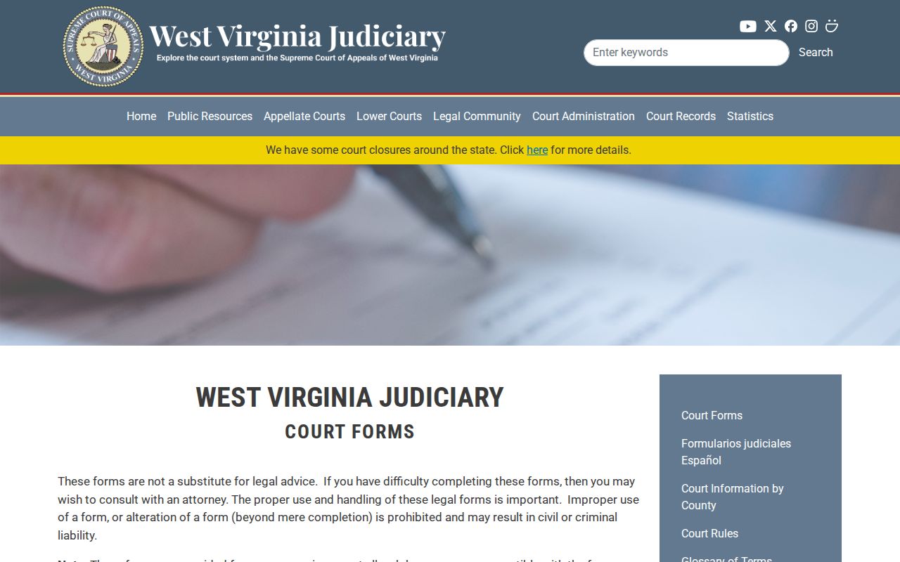 Mineral County criminal court case access through the West Virginia Judiciary court forms library
