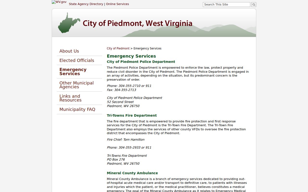Piedmont Police contacts for Piedmont criminal records at Second Street