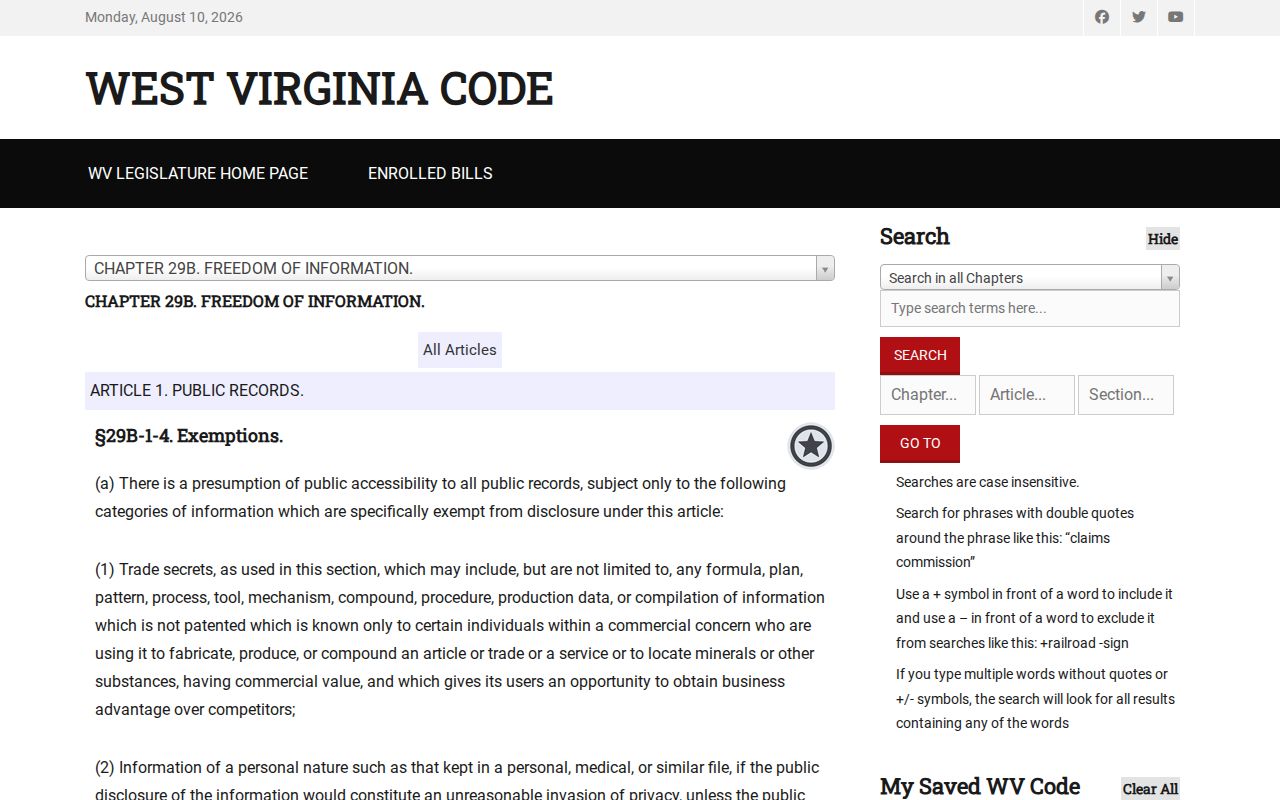 Mineral County criminal records West Virginia FOIA exemptions